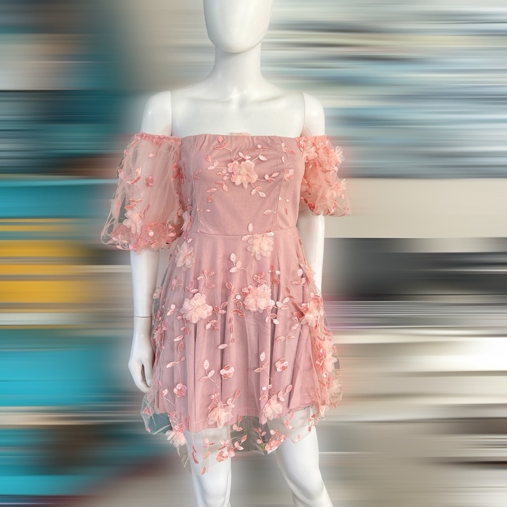 BALANCE blush floral mini dress S M L - Picture 8 of 9
